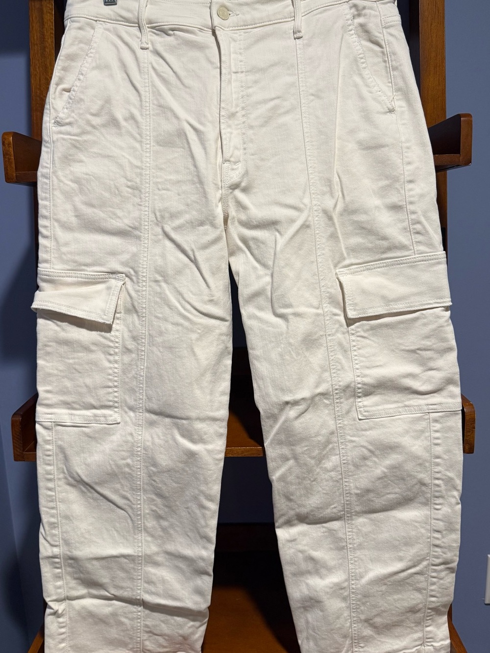 MOTHER Ivory The Rambler Cargo Anklr Jeans with Utility Pockets